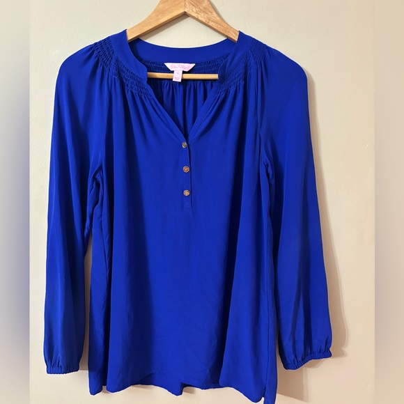 Lilly Pulitzer Tops - Lilly Pulitzer 100% silk ultramarine/cobalt blue Elsa blouse S